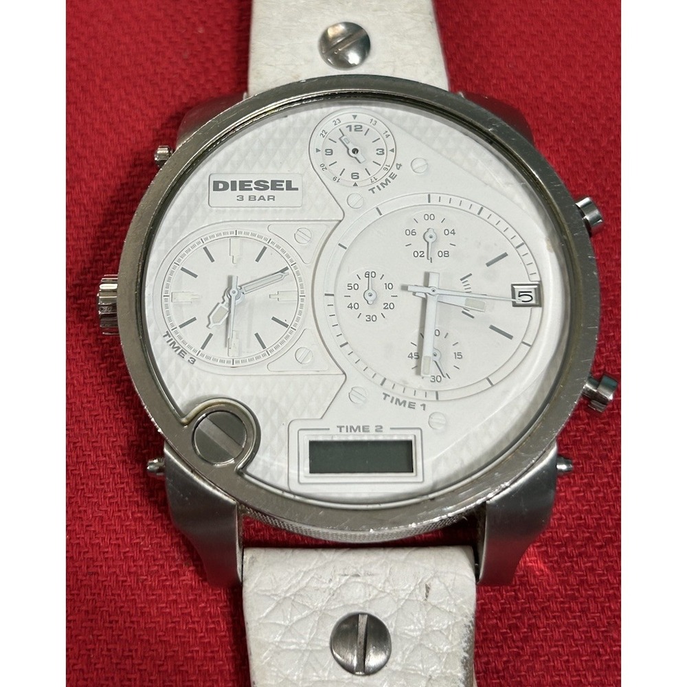 DIESEL Oversized White Ghost Chrono Men's Watch 57mm Stainless New Battery
